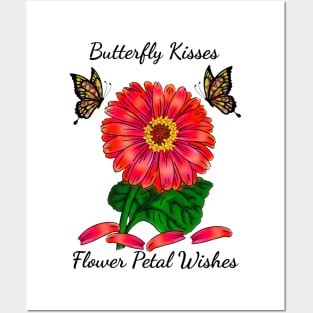 Butterfly Kisses Flower Petal Wishes Red Getbera Daisy Posters and Art